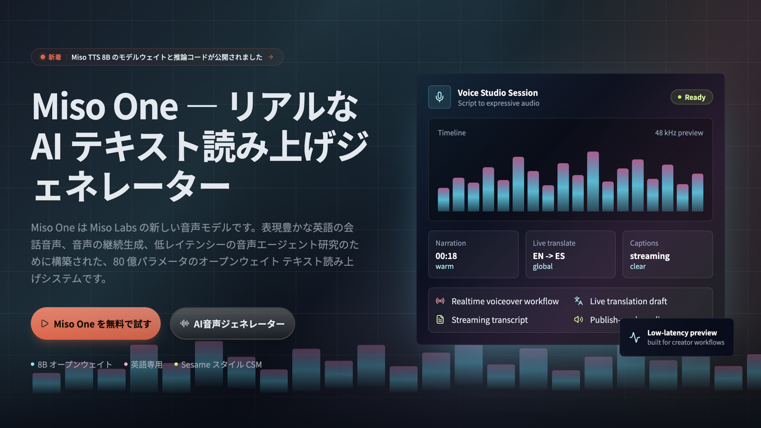 Miso Oneとは？自然な英語音声を作る新しいAI音声モデル
